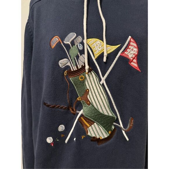 Brooks Brothers supima cotton Blue Embroidered golf club crest hoodie sweater L - Picture 7 of 7